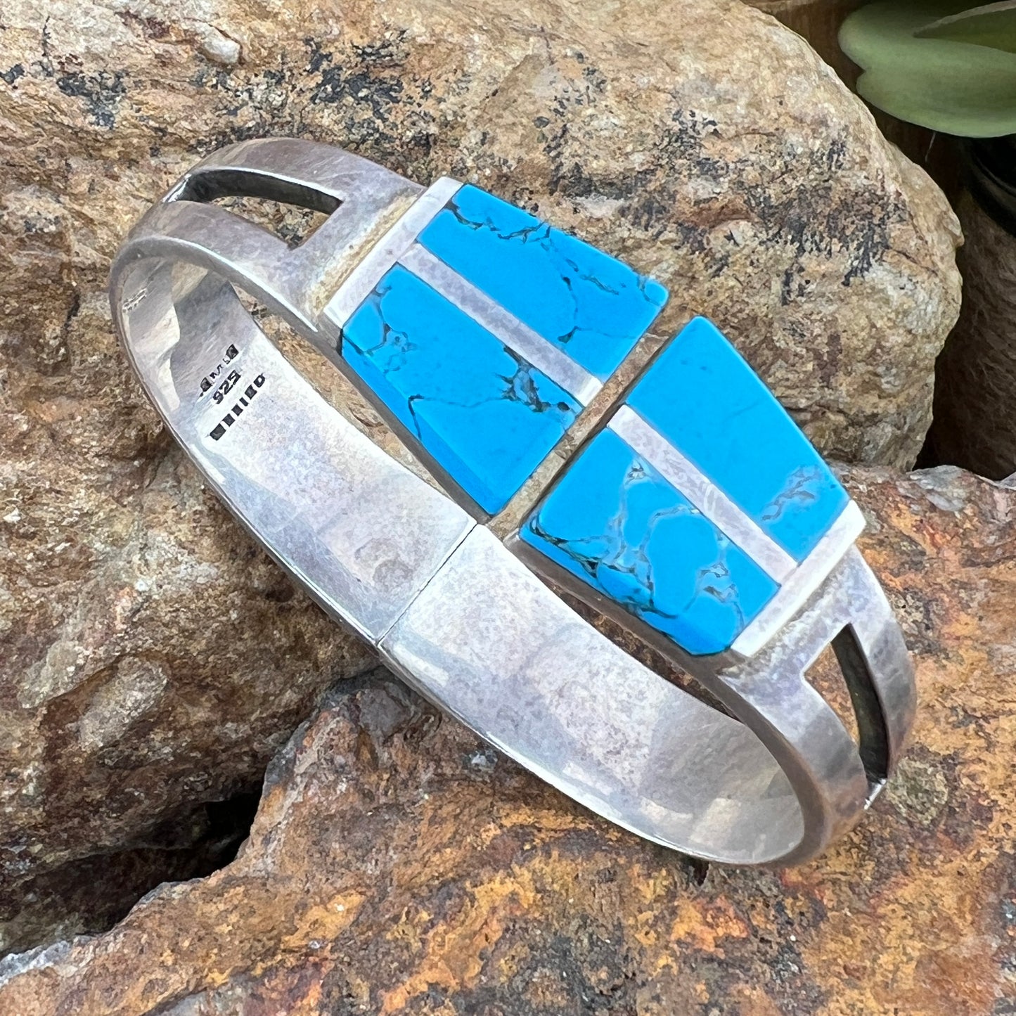 Mexican Silver Kingman Turquoise Bracelet - .925 Sterling Taxco Style