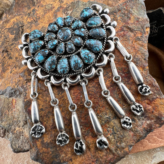 Patsy Weebothee Zuni Pin Pendant - Spiderweb Turquoise Sterling Silver C.80's