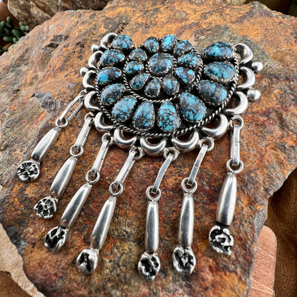 Patsy Weebothee Zuni Pin Pendant - Spiderweb Turquoise Sterling Silver C.80's