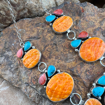 Emer Thompson Spiny Oyster Turquoise Necklace Earring Set - Sterling Silver - Estate