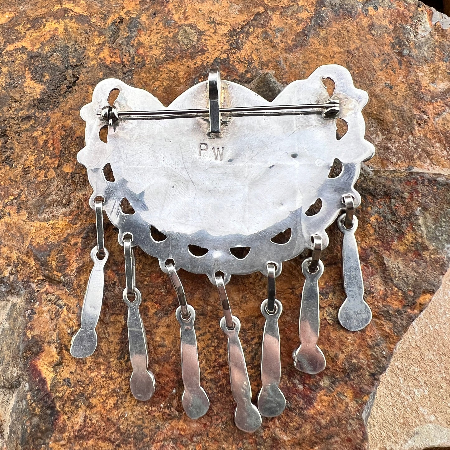Patsy Weebothee Zuni Pin Pendant - Spiderweb Turquoise Sterling Silver C.80's