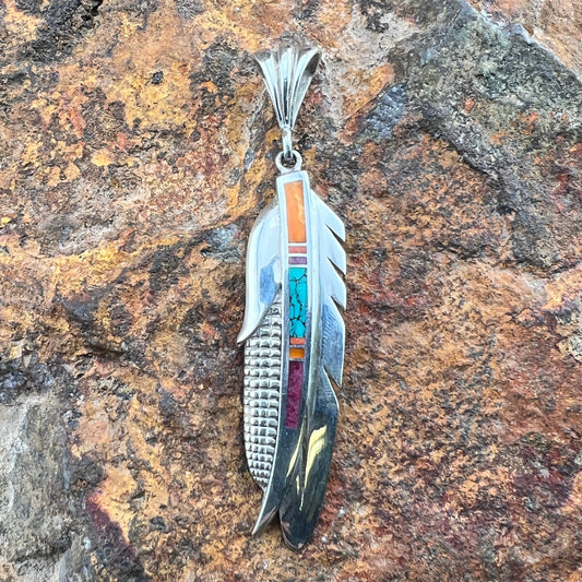 Vintage Spiny Oyster & Campitos Turquoise Feather Corn Pendant by Ray Tracey - Estate