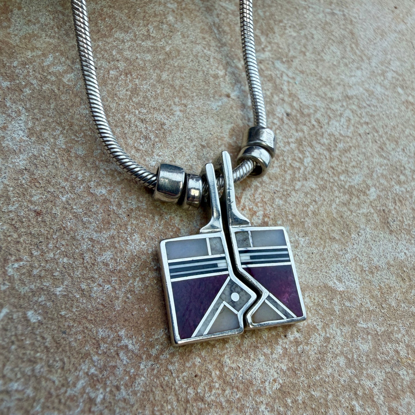 Vintage Reversible Square Yei Inlay Pendant by Ray Tracey — Estate
