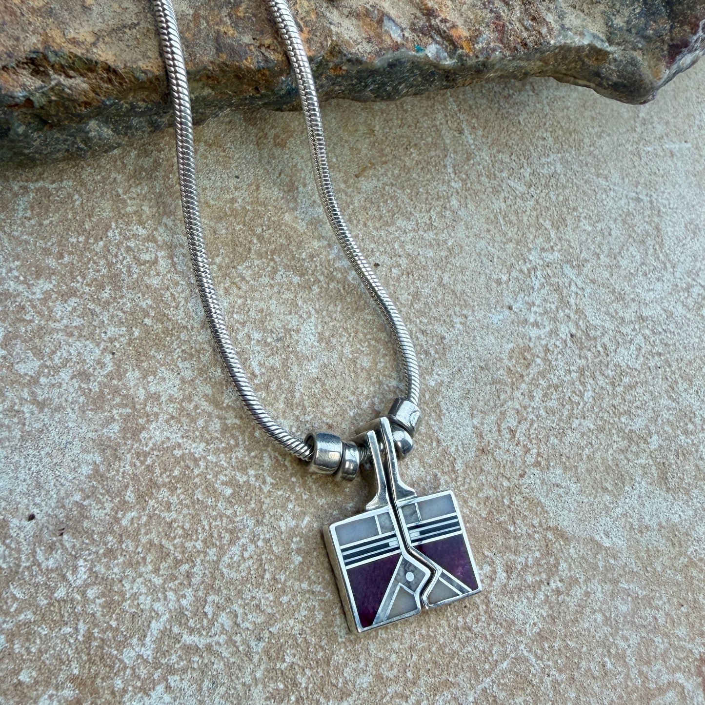 Vintage Reversible Square Yei Inlay Pendant by Ray Tracey — Estate