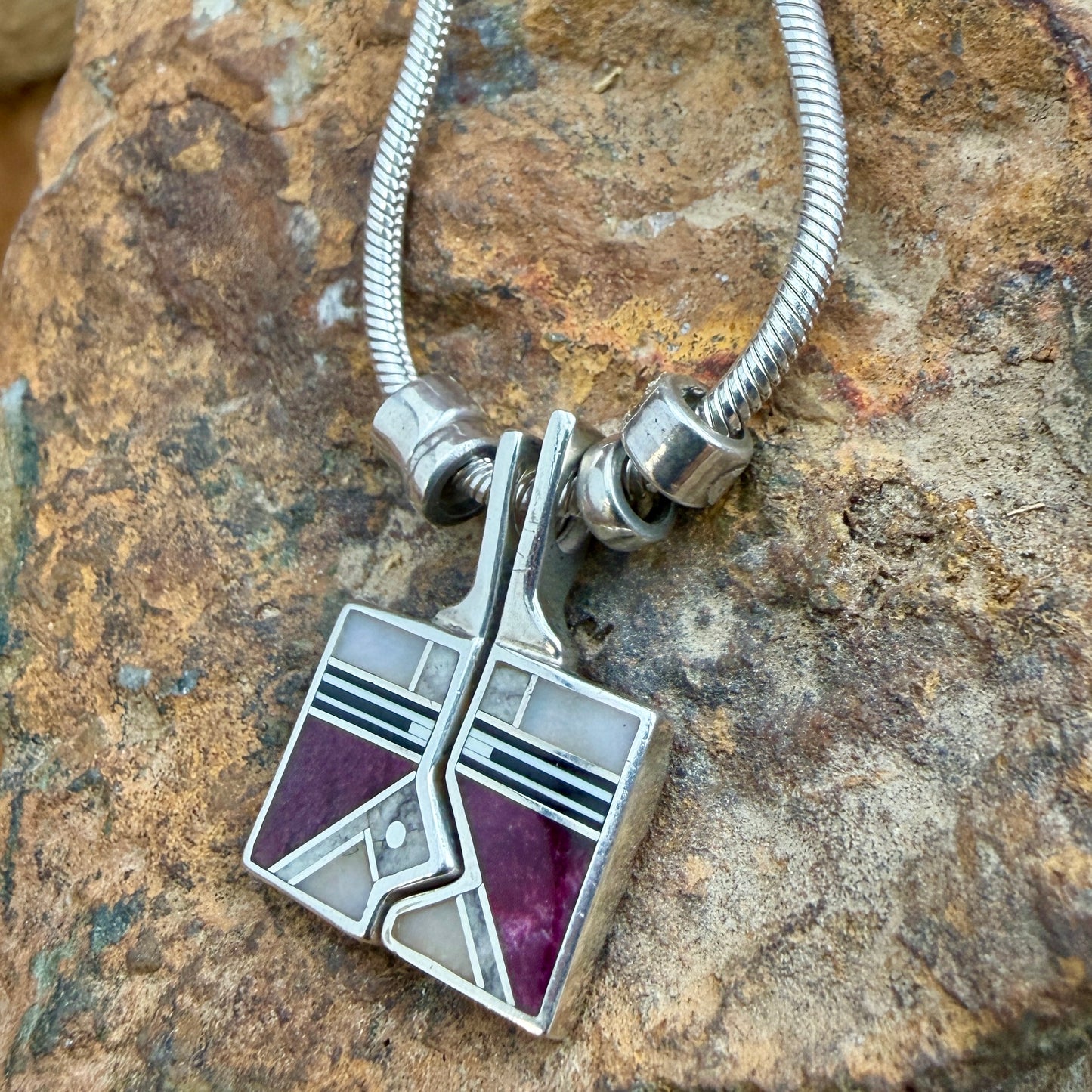 Vintage Reversible Square Yei Inlay Pendant by Ray Tracey — Estate