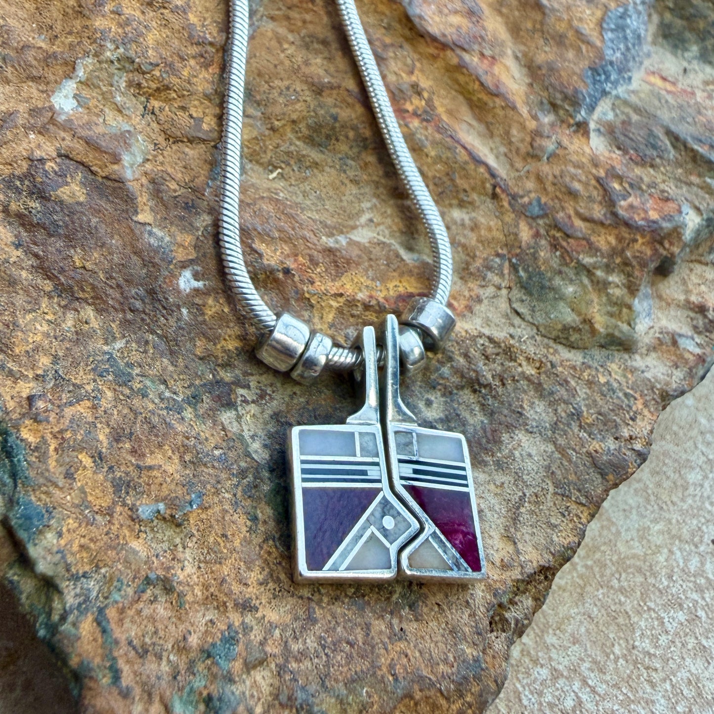 Vintage Reversible Square Yei Inlay Pendant by Ray Tracey — Estate