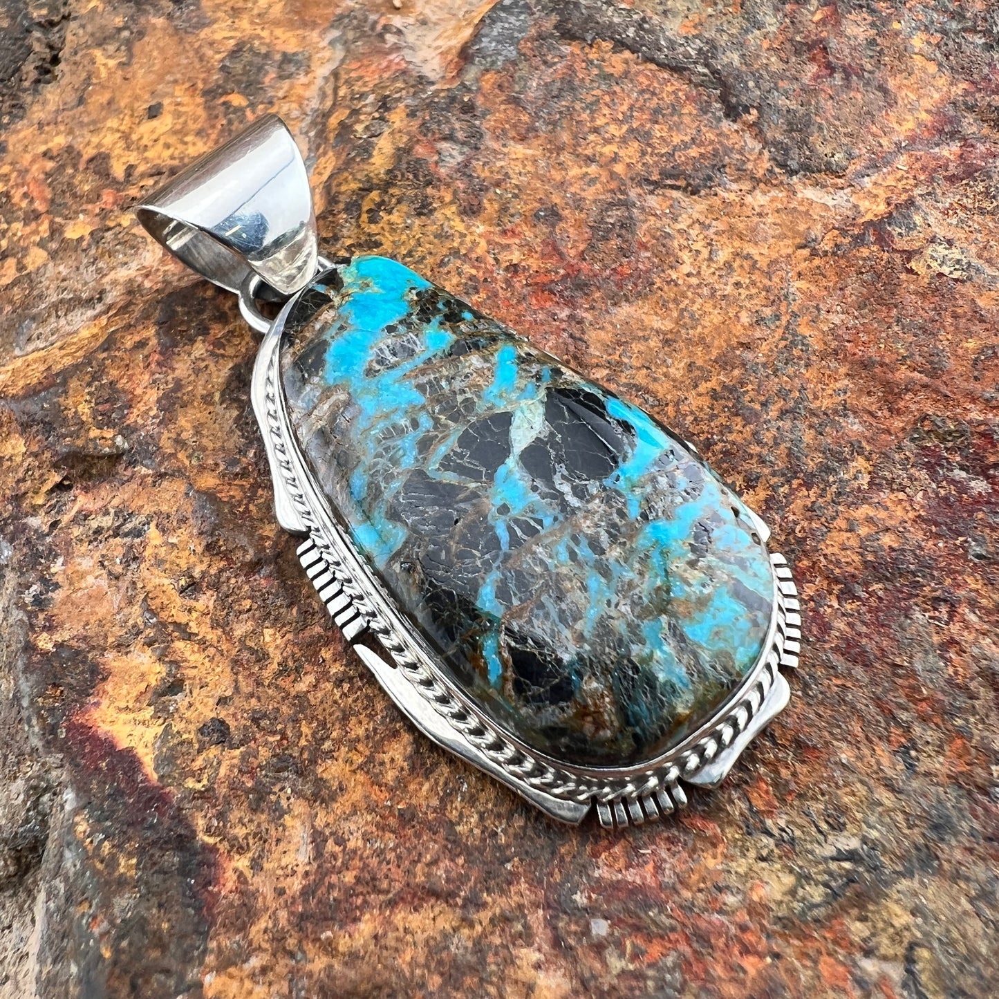 Vintage - Boulder Turquoise Pendant - Hallmarked KY - Estate