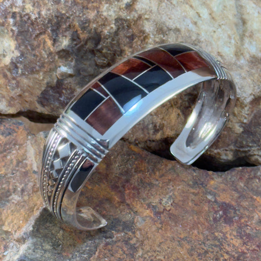 David Rosales Black Tiger Inlaid Sterling Silver Bracelet