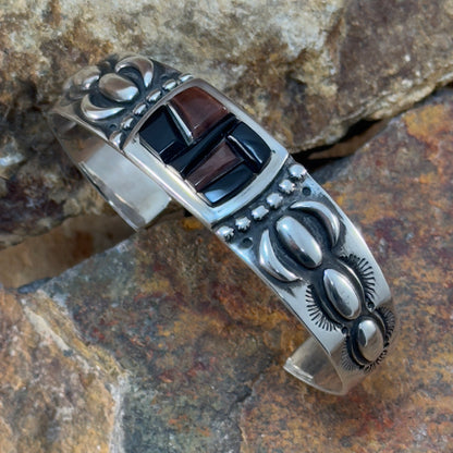 David Rosales Black Tiger Cobble Inlaid Sterling Silver Bracelet