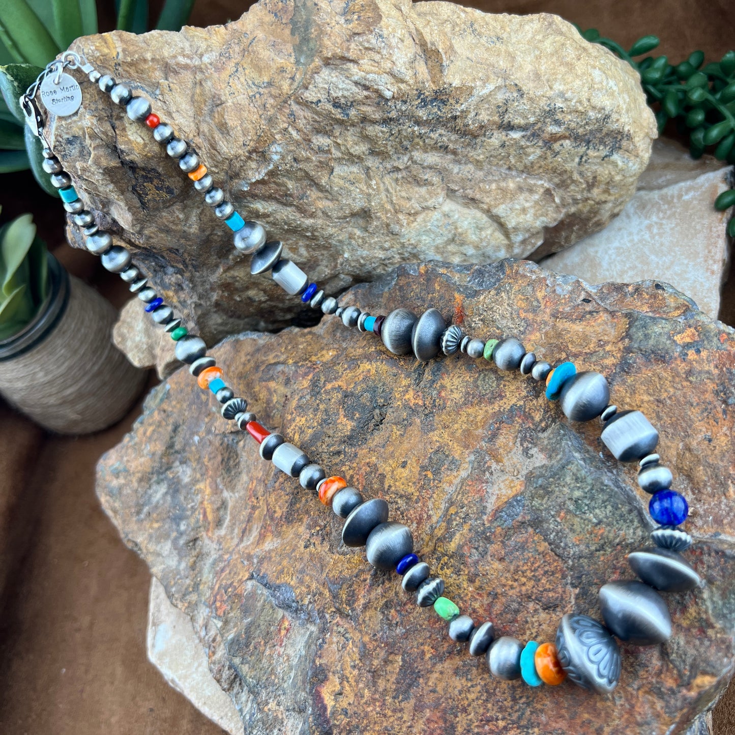 Multicolor Gemstone & Sterling Silver Necklace – 18" by Rose Martin