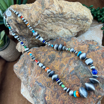 Multicolor Gemstone & Sterling Silver Necklace – 18" by Rose Martin