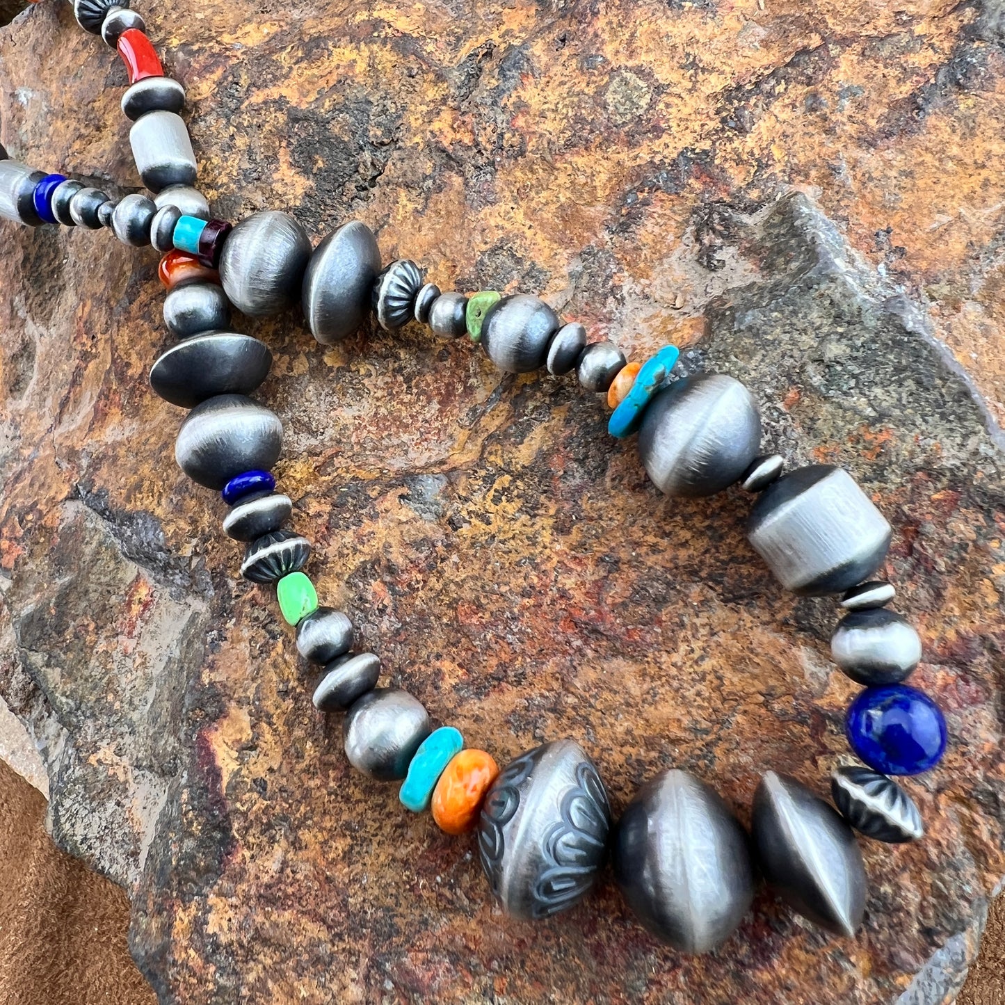 Multicolor Gemstone & Sterling Silver Necklace – 18" by Rose Martin