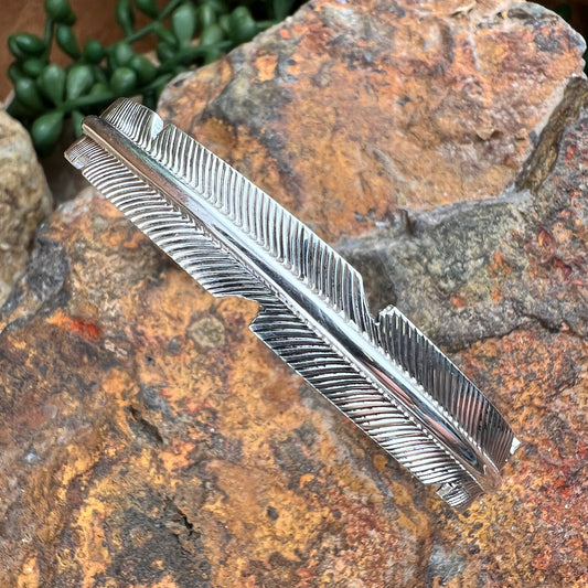 Sterling Silver Feather Cuff Bracelet by Joe Mace