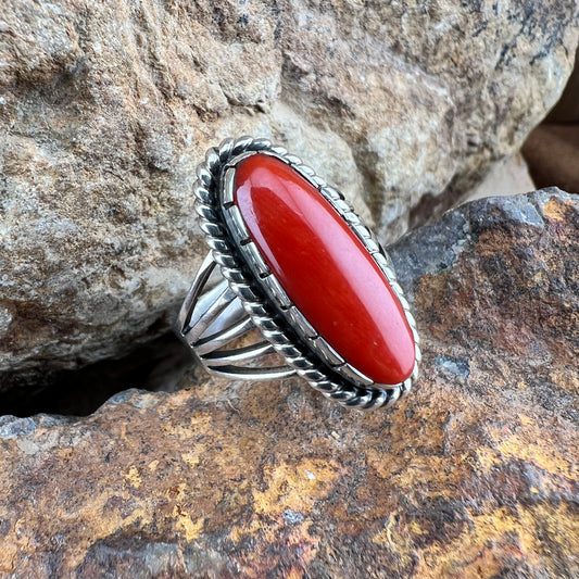 Vintage Native American Red Coral Ring - Estate