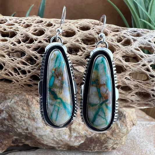 Boulder Turquoise Sterling Silver Dangle Earrings by Wil Denetdale
