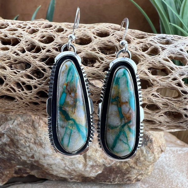 Boulder Turquoise Sterling Silver Dangle Earrings by Wil Denetdale