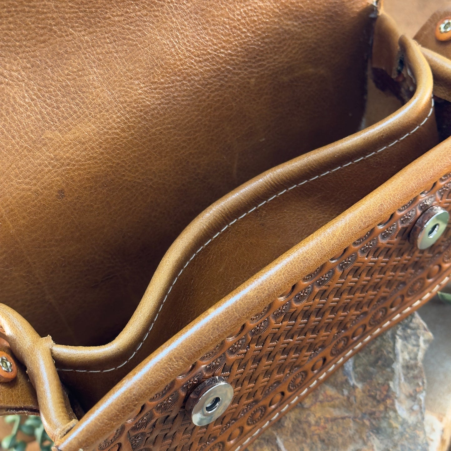 Hand Tooled 'Sunflower' Leather Crossbody Purse by Stephen Vaughn Leatherworks