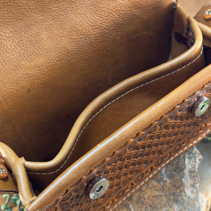 Hand Tooled 'Sunflower' Leather Crossbody Purse by Stephen Vaughn Leatherworks