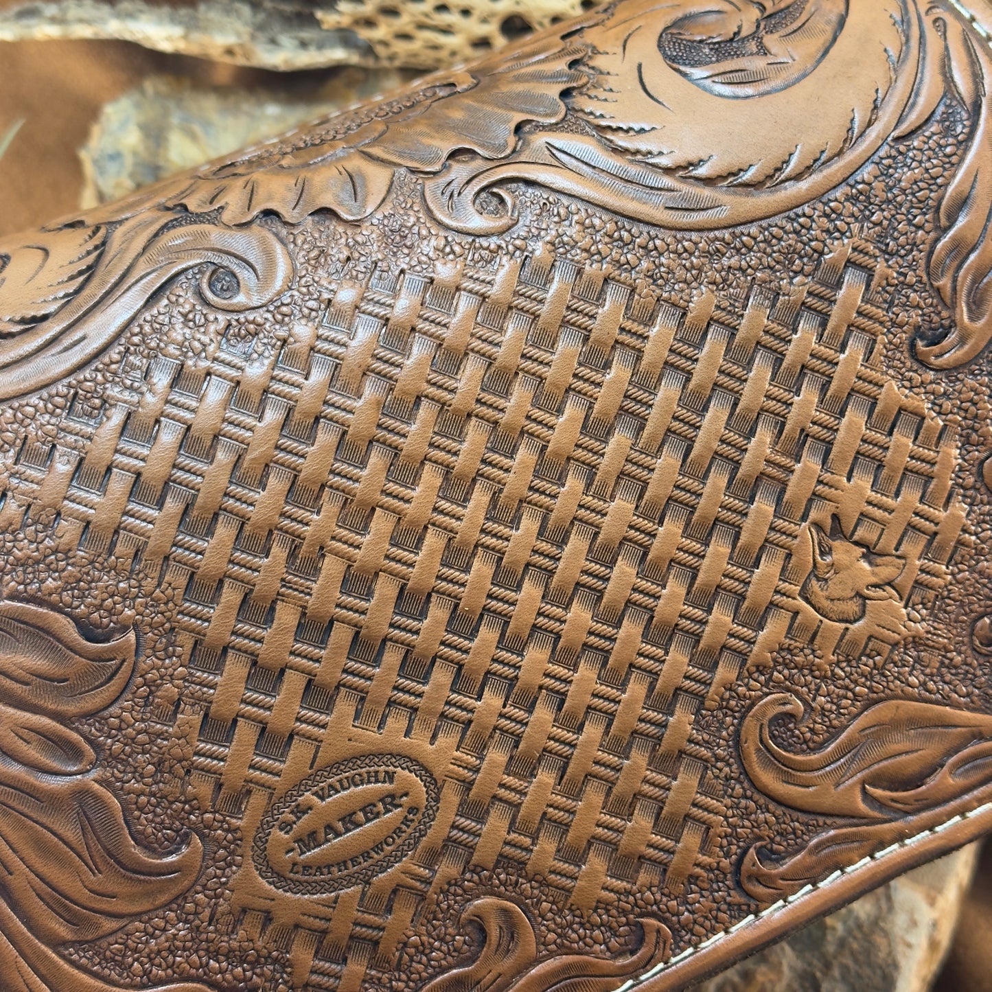 Hand Tooled 'Sunflower' Leather Crossbody Purse by Stephen Vaughn Leatherworks