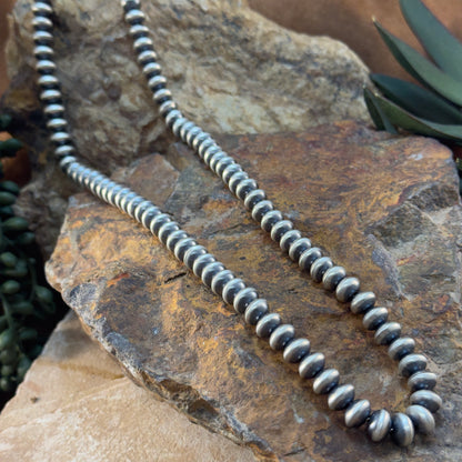 24" Navajo Pearl Necklace – 9mm Sterling Silver Navajo Pearls by Keene Delgado