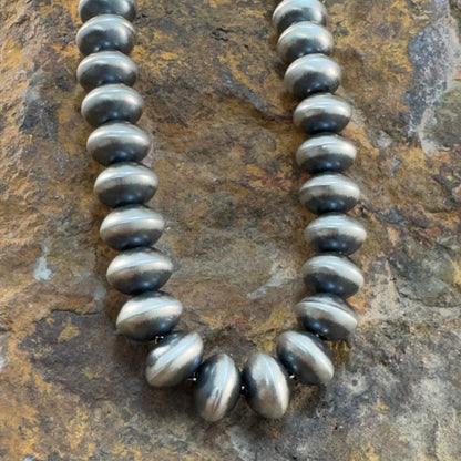 24" Navajo Pearl Necklace – 9mm Sterling Silver Navajo Pearls by Keene Delgado