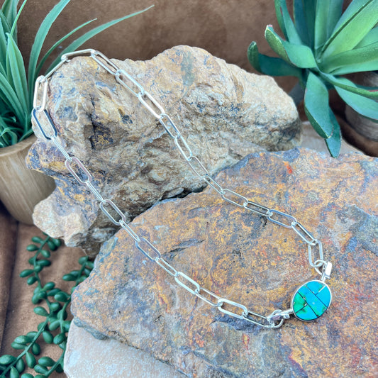 David Rosales Sonoran Gold Inlaid Necklace with Sterling Silver Paperclip Link Chain