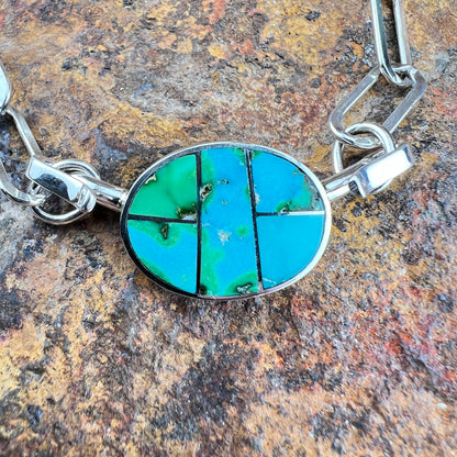 David Rosales Sonoran Gold Inlaid Necklace with Sterling Silver Paperclip Link Chain
