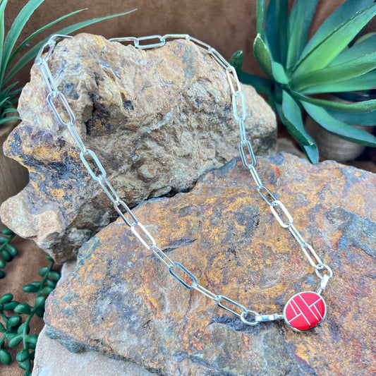 David Rosales Rosarita Inlaid Necklace with Sterling Silver Paperclip Link Chain