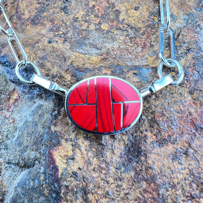 David Rosales Rosarita Inlaid Necklace with Sterling Silver Paperclip Link Chain