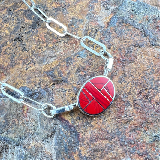 David Rosales Rosarita Inlaid Necklace with Sterling Silver Paperclip Link Chain