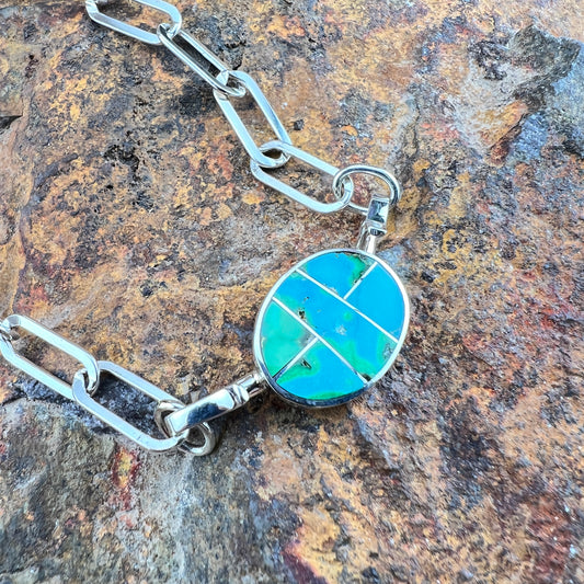 David Rosales Sonoran Gold Inlaid Necklace with Sterling Silver Paperclip Link Chain