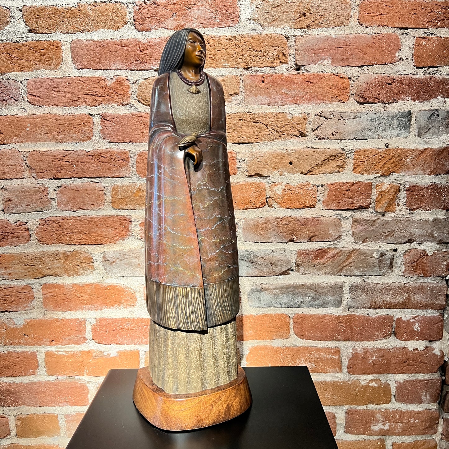 Woman with Bird By Cliff Fragua, Jemez Pueblo, Native American Sculptor