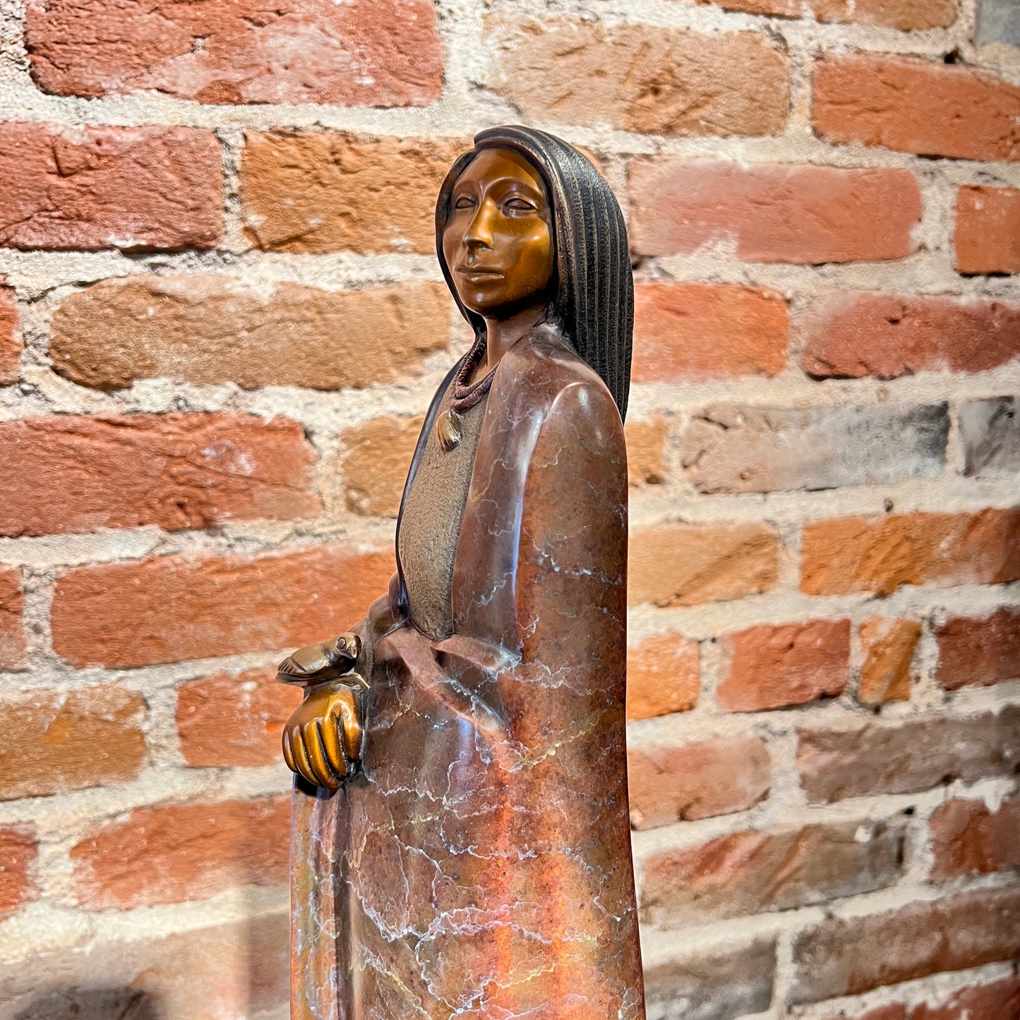 Woman with Bird By Cliff Fragua, Jemez Pueblo, Native American Sculptor