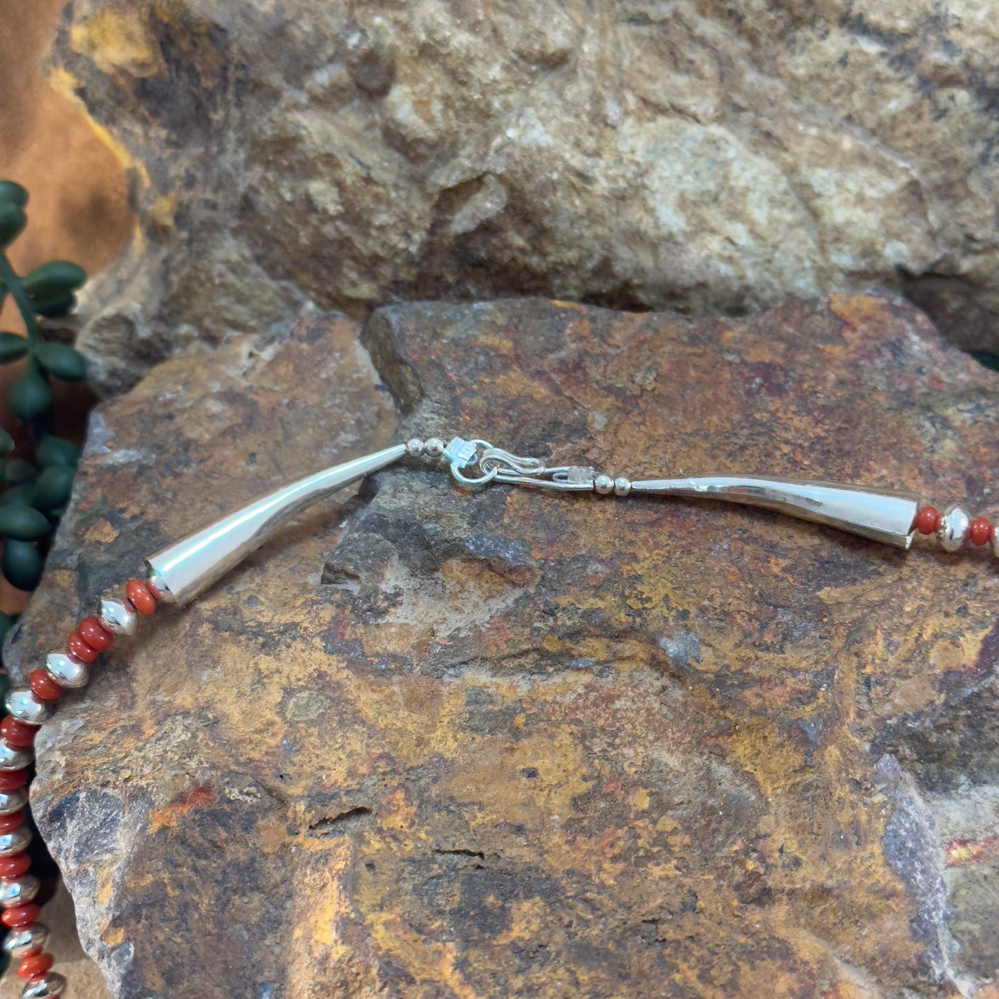 Single Strand Coral & Navajo Pearls Necklace by Leonard Nez