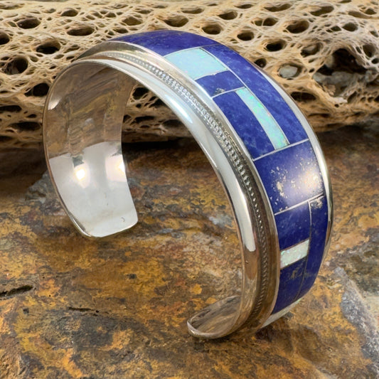 Lapis Lazuli & Lab Opal Inlay Cuff Bracelet by Richard & Glendora Booqua