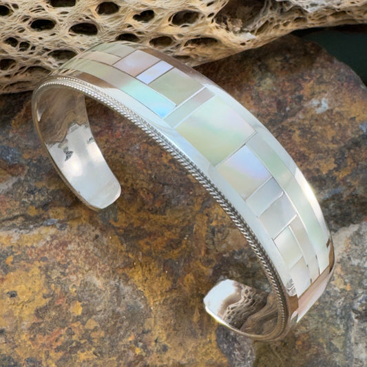 Green Snail Shell Inlay Cuff Bracelet by Richard & Glendora Booqua