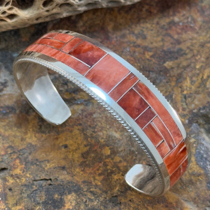 Spiny Oyster Inlay Cuff Bracelet by Richard & Glendora Booqua