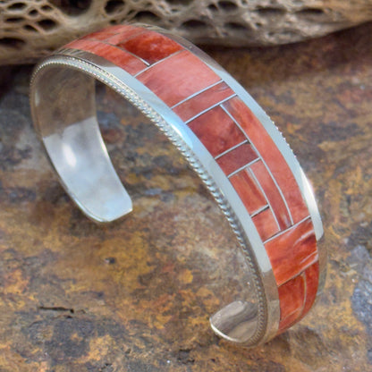 Spiny Oyster Inlay Cuff Bracelet by Richard & Glendora Booqua