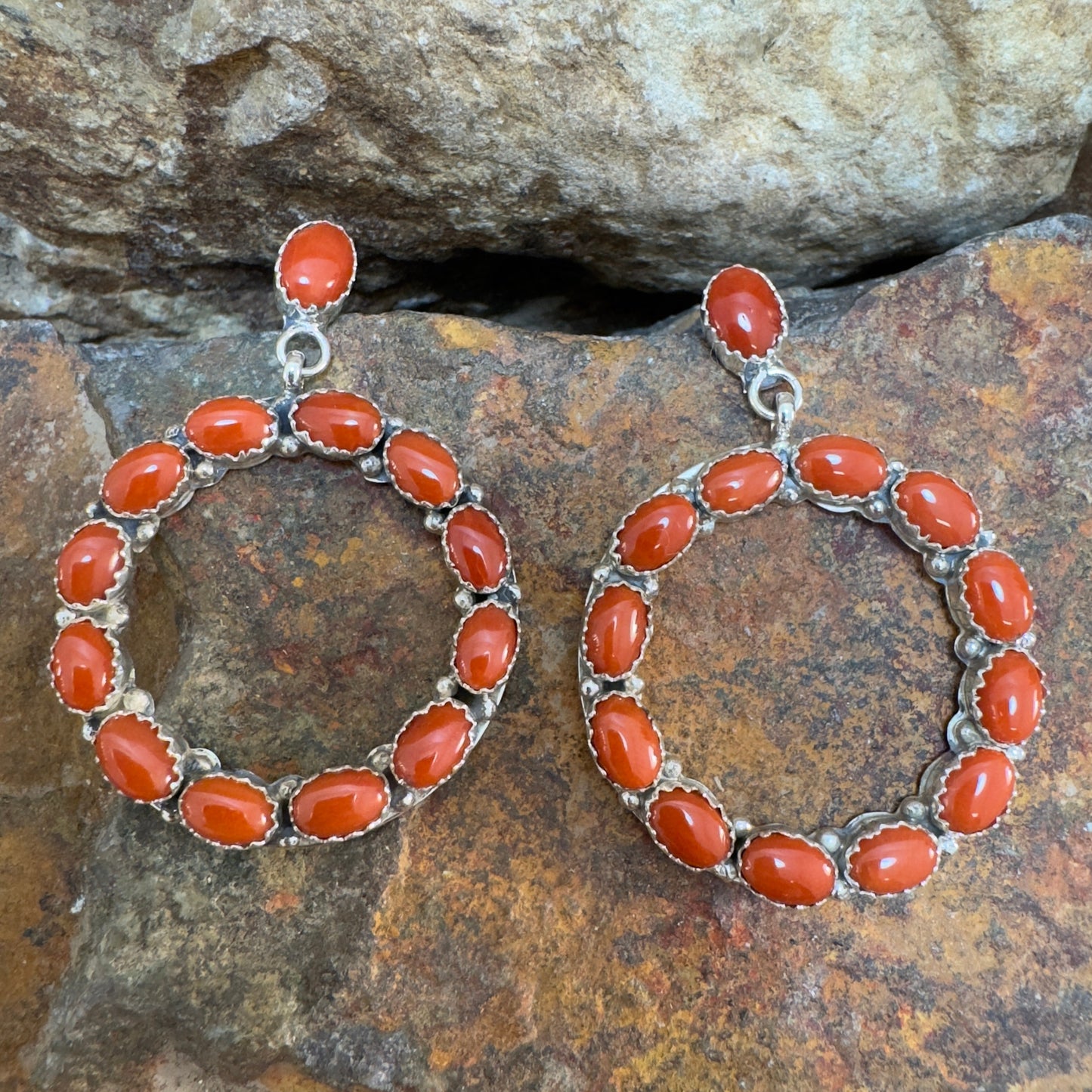 Mediterranean Red Coral Hoop Earrings by Joann Spencer