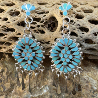 Inlaid Sleeping Beauty Turquoise Dangle Earrings by Michelle Peina