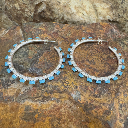 Kingman Turquoise Petite Point Zuni Earrings by Harvey Kallestewa