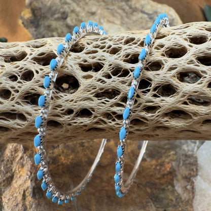 Sleeping Beauty Turquoise Petite Point Zuni Earrings by Harvey Kallestewa