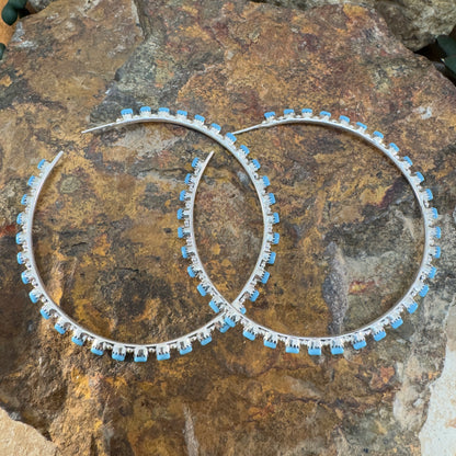 Sleeping Beauty Turquoise Petite Point Zuni Earrings by Harvey Kallestewa