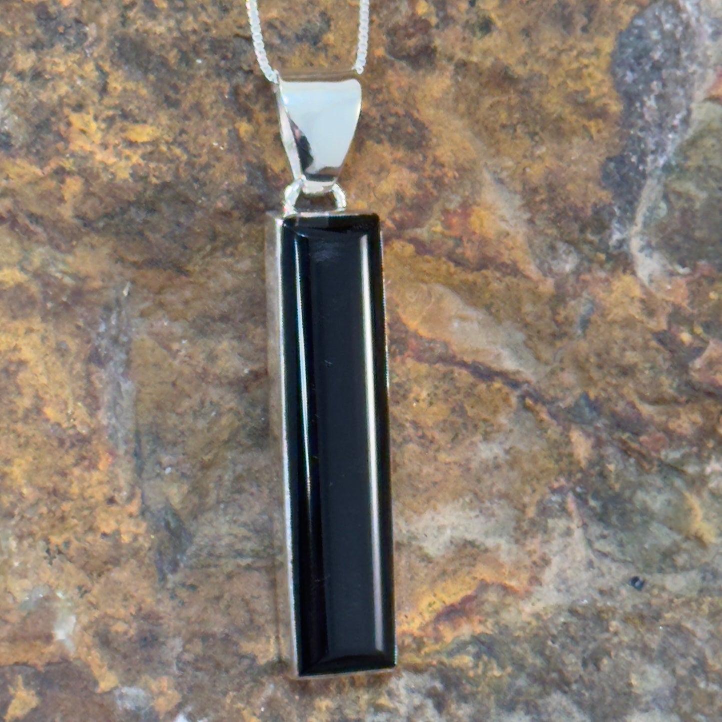 Vertical Black Onyx Bar Pendant Necklace in Sterling Silver by Cathy Webster