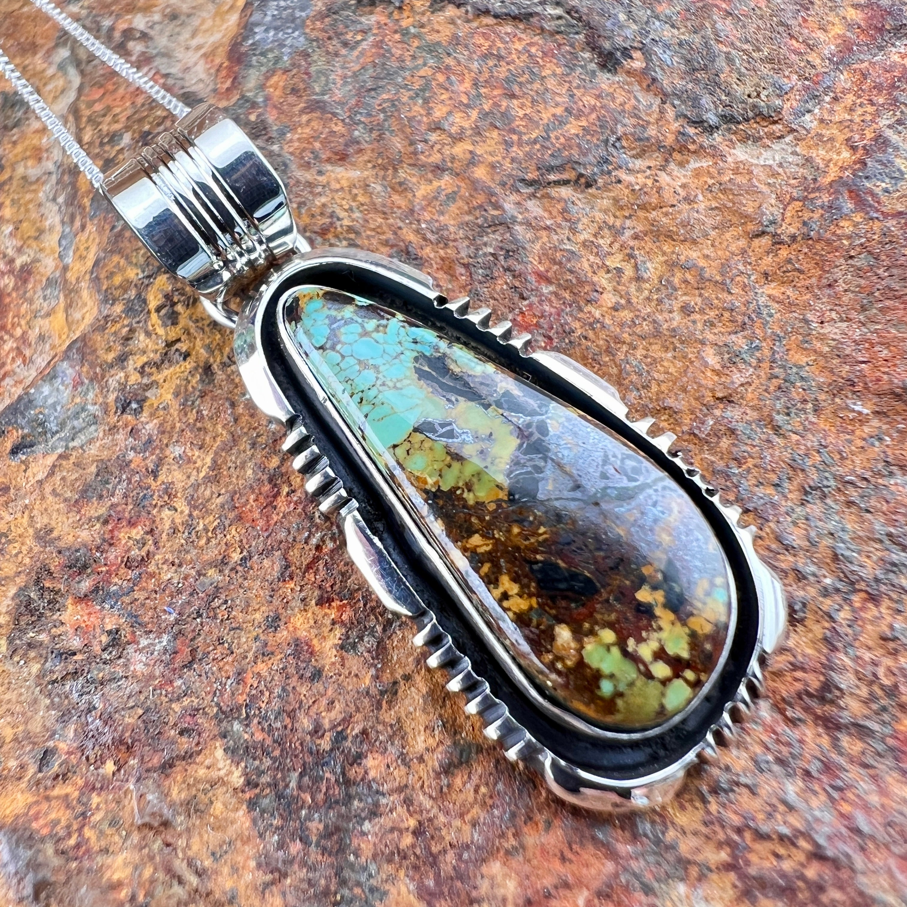 Wil Denetdale Blackjack Turquoise Pendant | Black Arrow Gallery