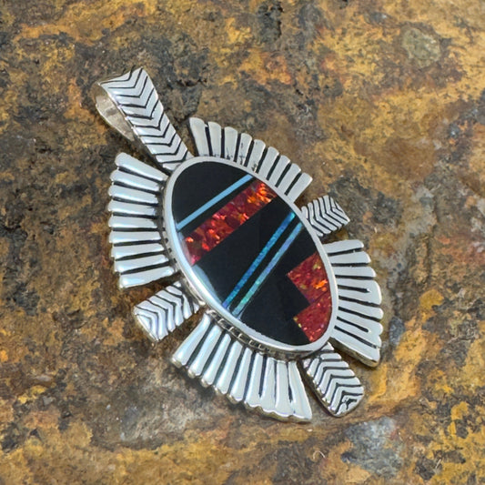David Rosales Red Moon Inlaid Sterling Silver Pendant