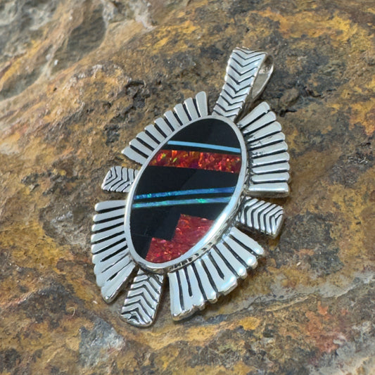 David Rosales Red Moon Inlaid Sterling Silver Pendant