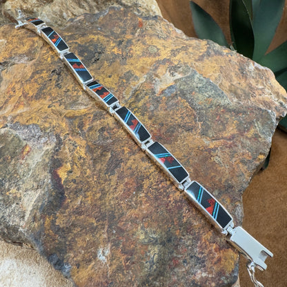 David Rosales Red Moon Inlaid Sterling Silver Big Link Bracelet