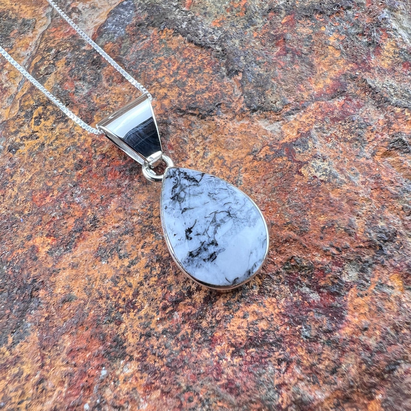 White Feather Jasper & Sterling Pendant by Cathy Webster