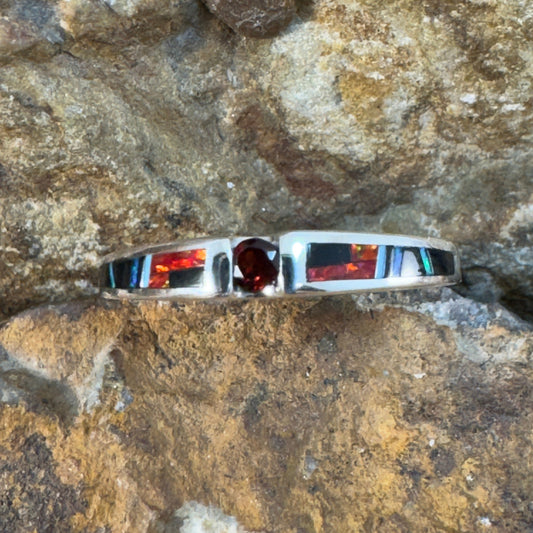 David Rosales Red Moon Inlaid Sterling Silver Ring w/ Garnet
